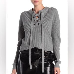 J.O.A Los Angeles gray sweater with tie front detail size small